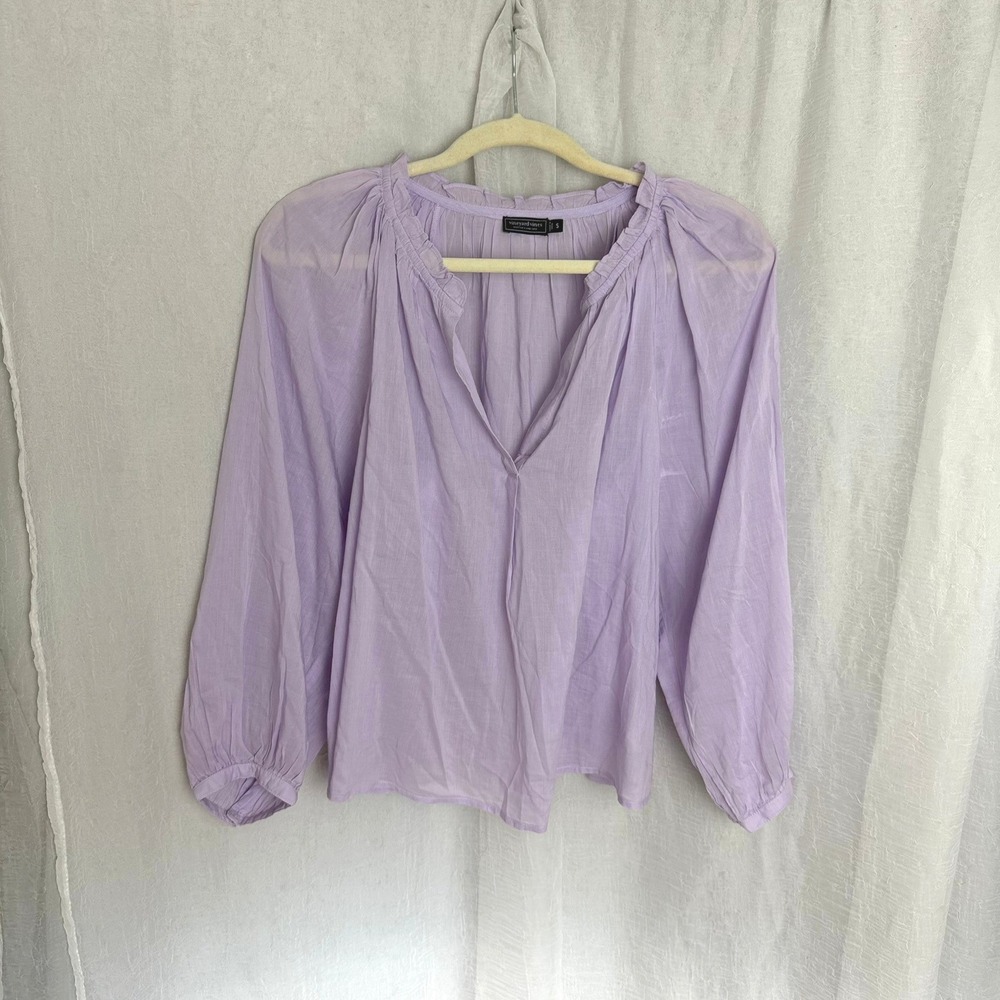 Vineyard Vines Top Women S Purple Modal Cotton Flowy Ruffle V-Neck Blouse Preppy